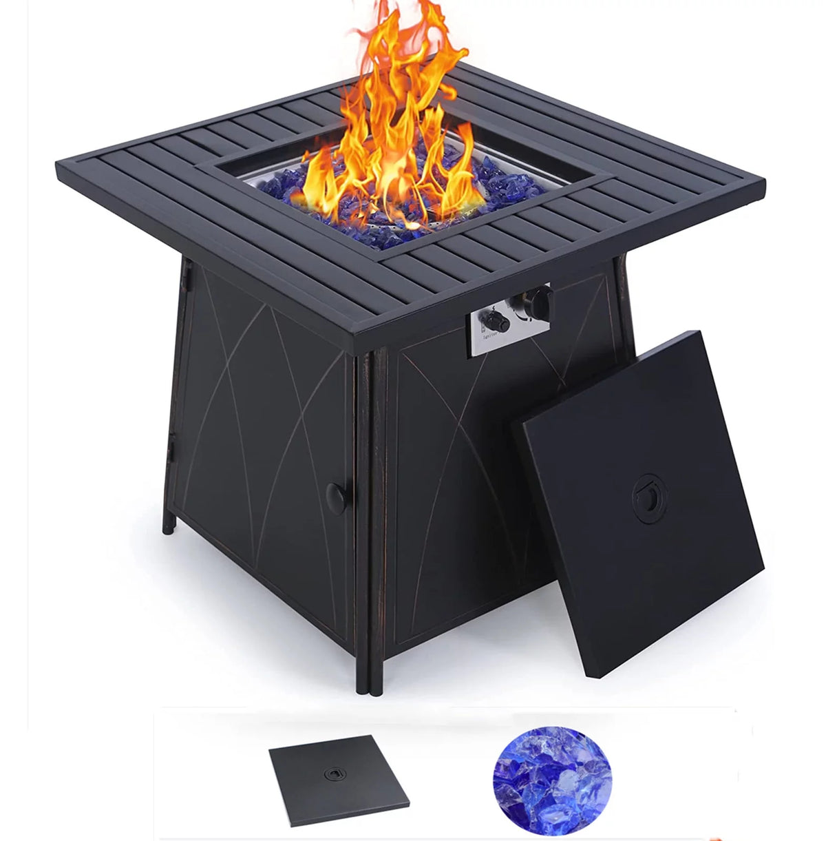 28'' Gas Fire Pit Table with Blue Fire Glass U8565