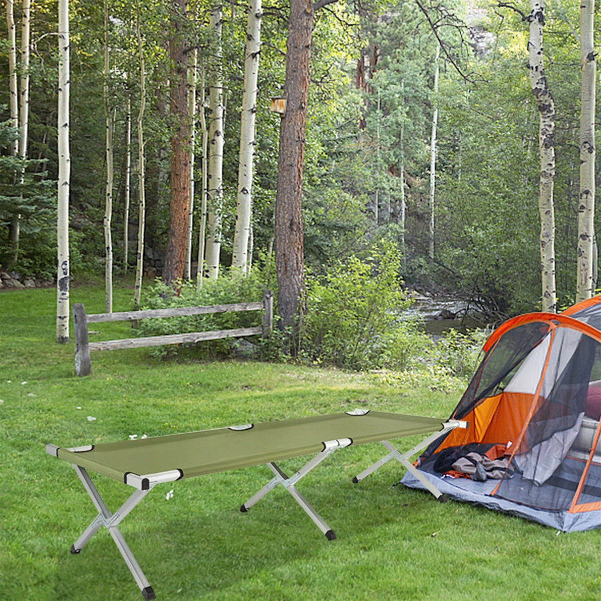 Army Green Portable Folding Camping Cot with Carrying Bag V50944